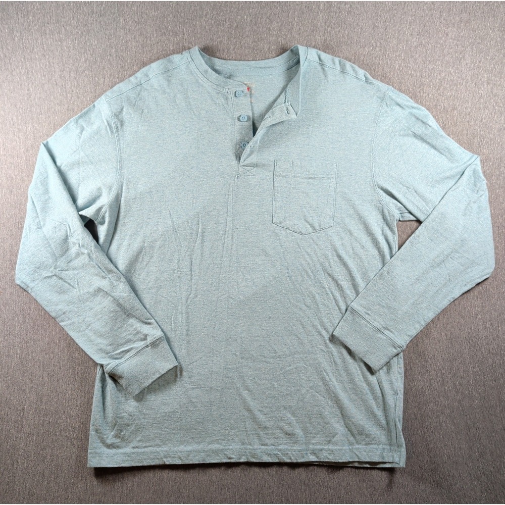 RedHead Henley Shirt Sz L Blue Long Sleeve Pocket Tagless Cotton Bass Pro Shops